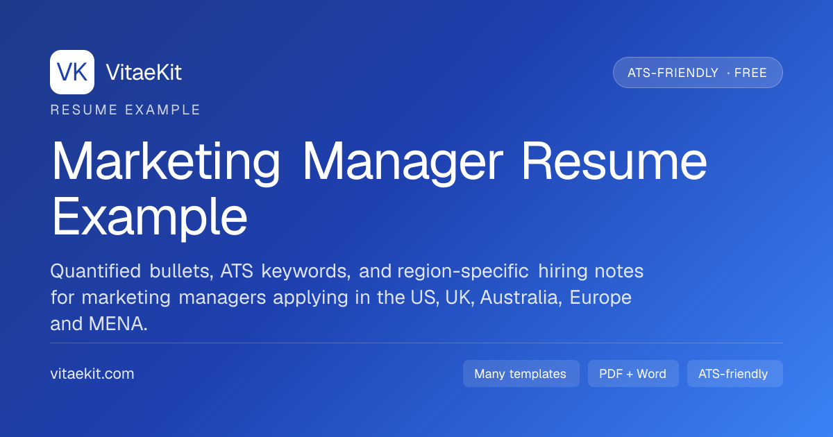 Marketing Manager Resume Example & Template (2026) — ATS-Friendly ...